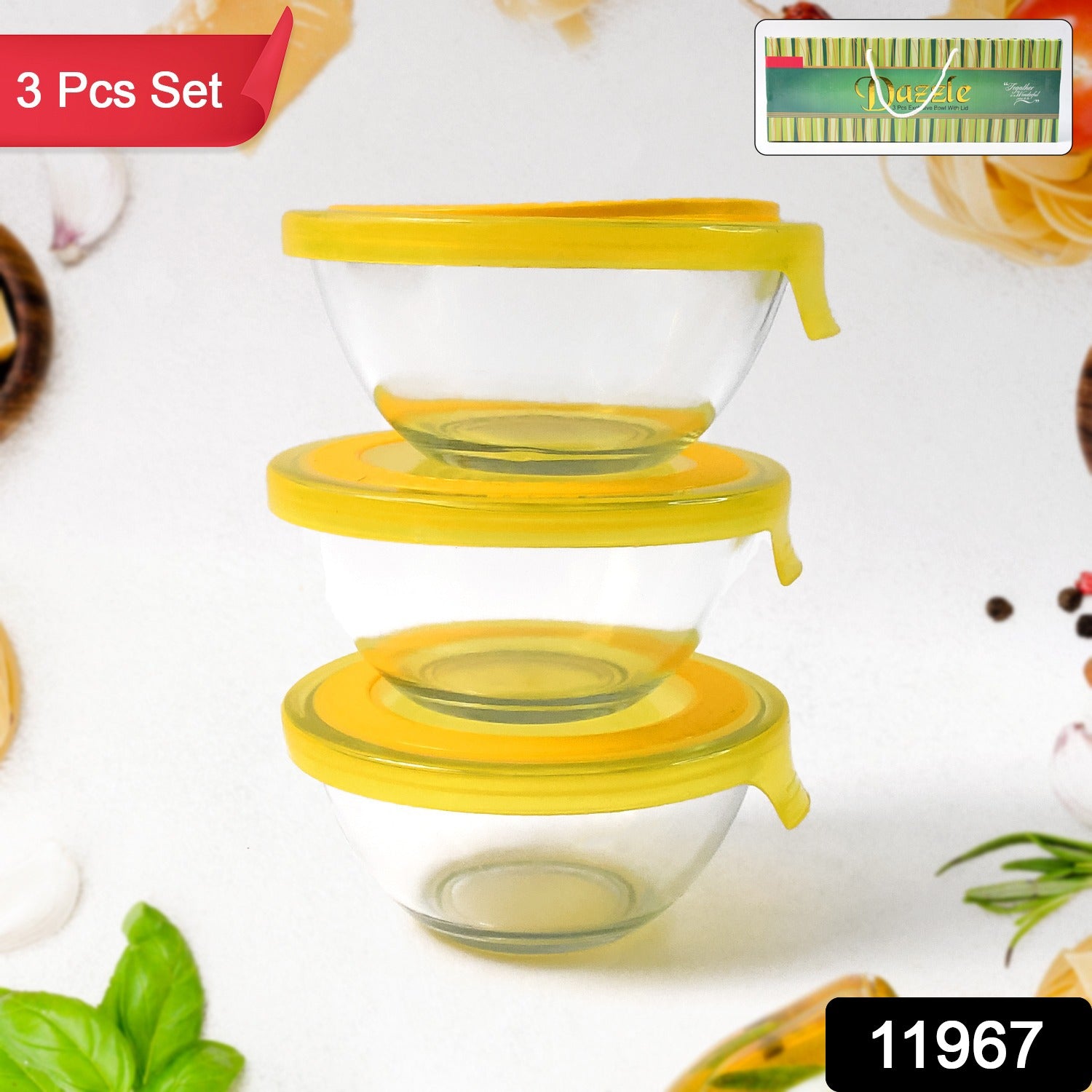 Dazzle Glass Bowl Set Mixing  Storage Bowls With Lids (3 Pcs Set) Dazzle Glass Bowl Set Mixing  Storage Bowls With Lids (3 Pcs Set)